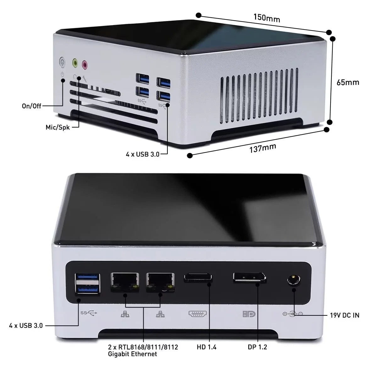 WEIDIAN NUC Mini PC DDR4 Octa Core i9 10880H 64GB RAM 1TB SSD Windows 11 Pro C5446