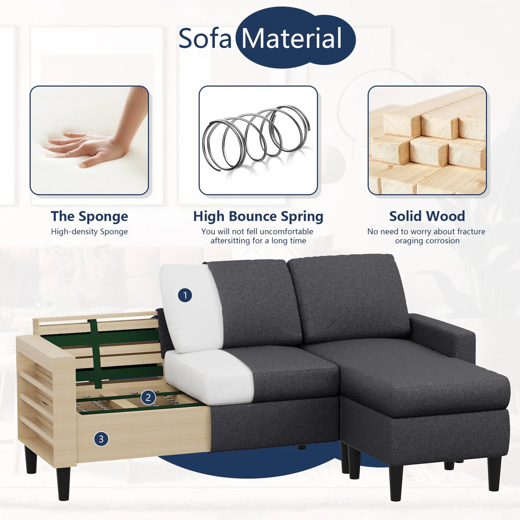 Walsunny Convertible Sectional Sofa Couch, L-Shaped with Reversible Chaise, Grayish Black A704