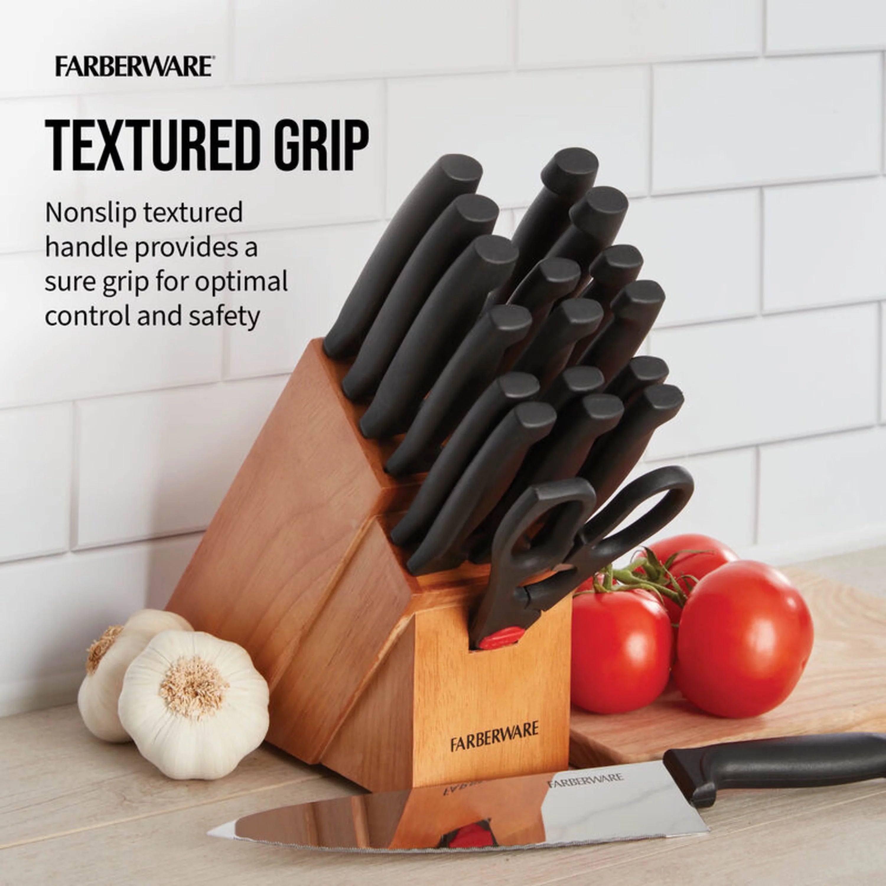 Farberware 18 Piece Stainless Steel Knife Set with Wood Block U718
