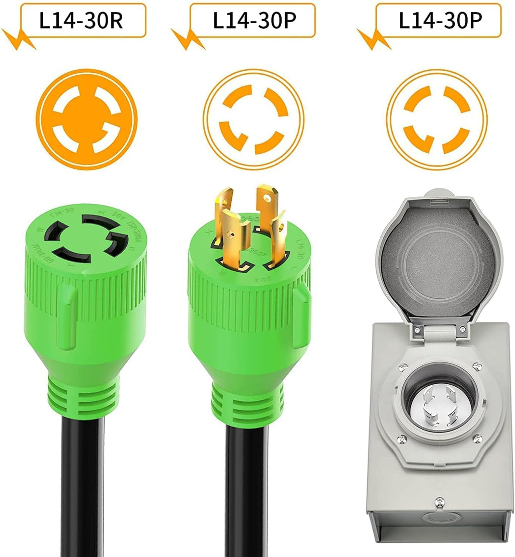 RVINGPRO 30 Amp Generator Cord 15FT with Waterproof Inlet Box Combo Kit W552512