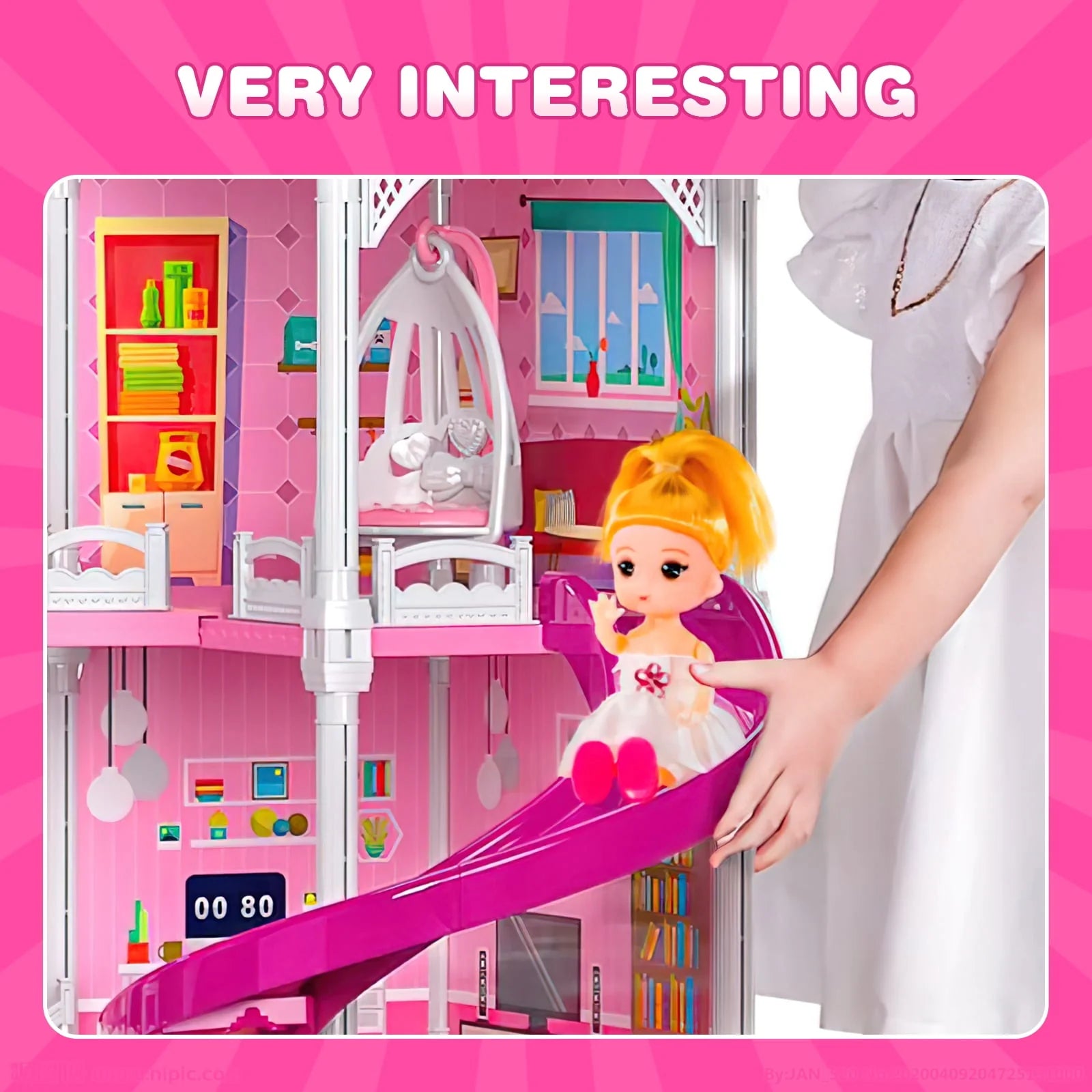 HopeRock Dollhouse for Girls, 4-Story 12 Rooms with 2 Dolls O6260