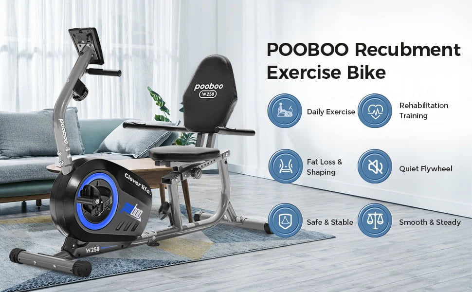 Pooboo Recumbent Exercise Bike Magnetic Resistance Indoor Cycling 380lb K92635