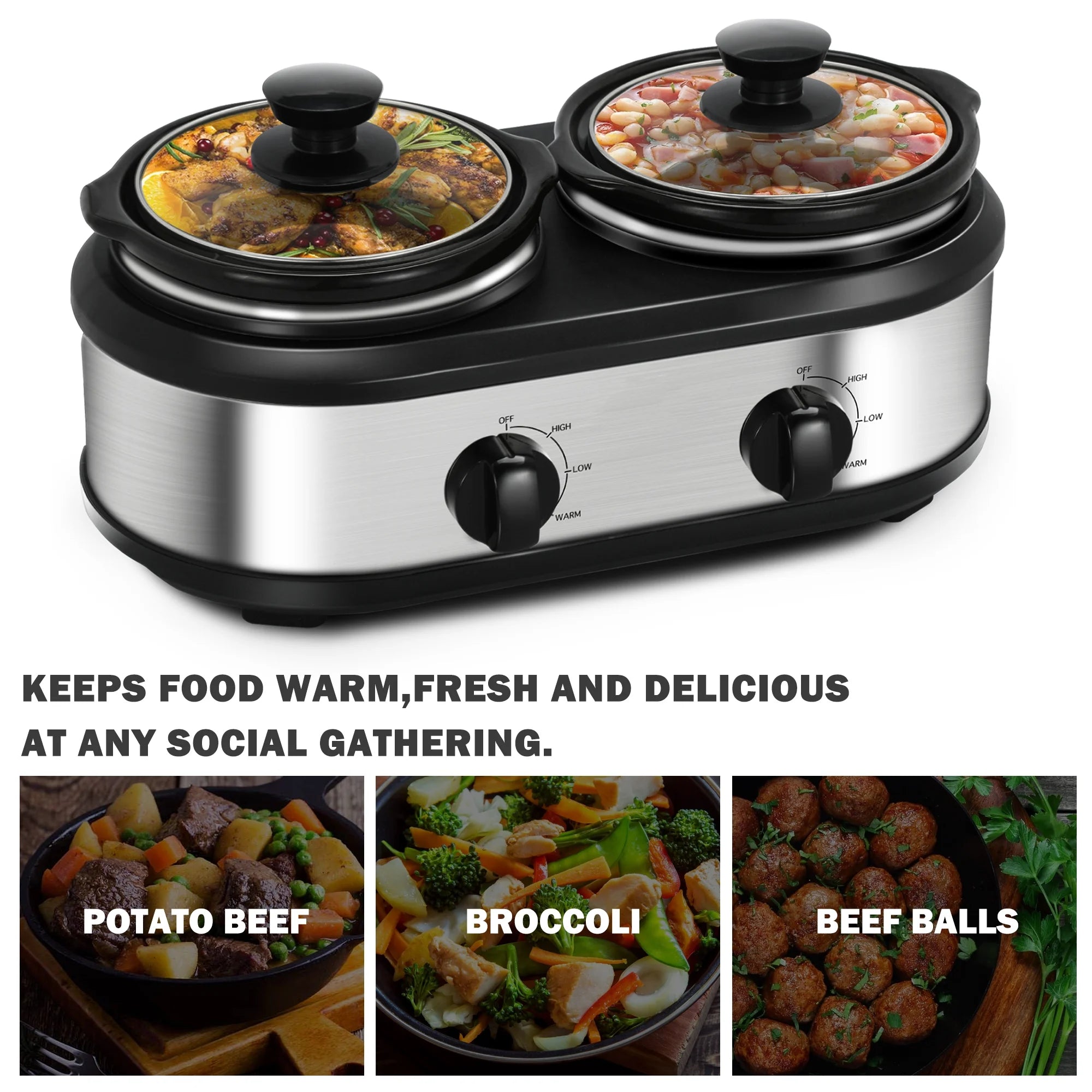 CozyHom 2.5QT Dual Pot Slow Cooker with Adjustable Temp R17780