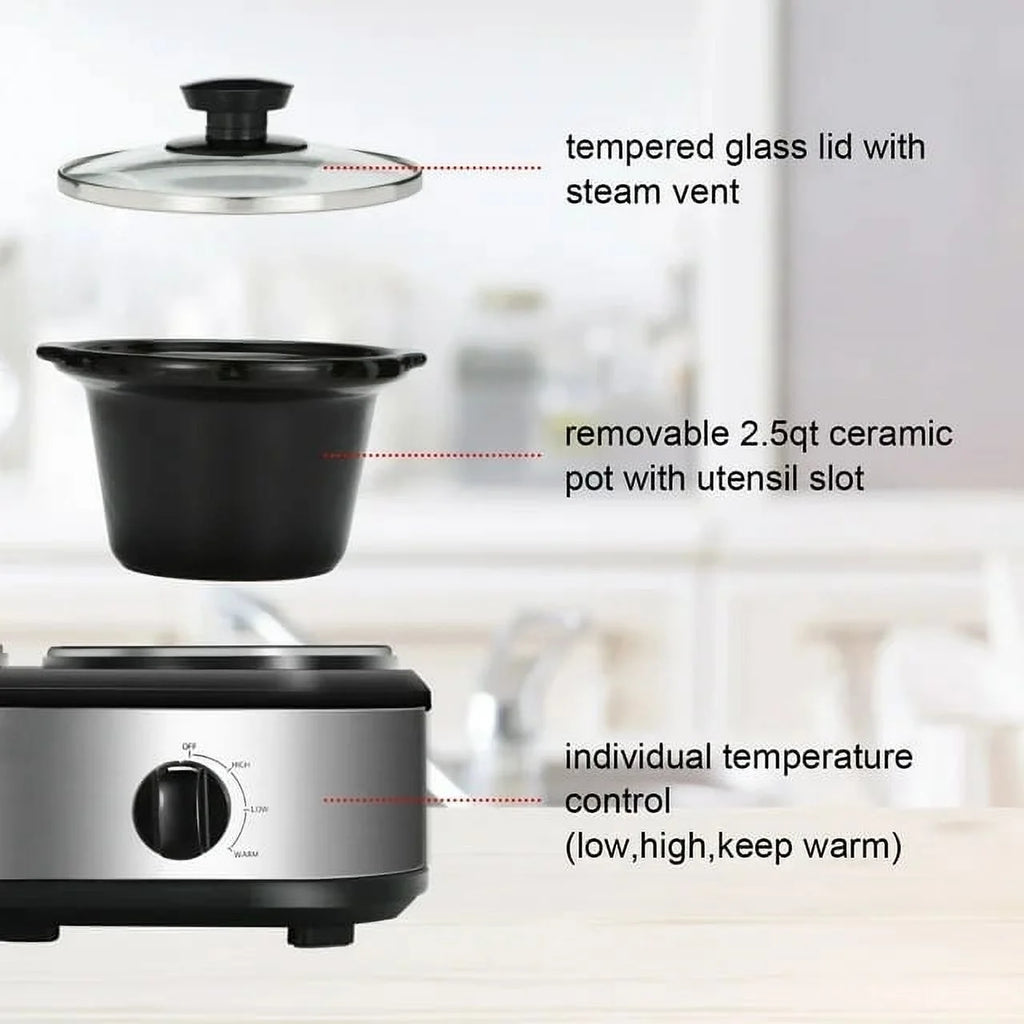 CozyHom 2.5QT Dual Pot Slow Cooker with Adjustable Temp R17780
