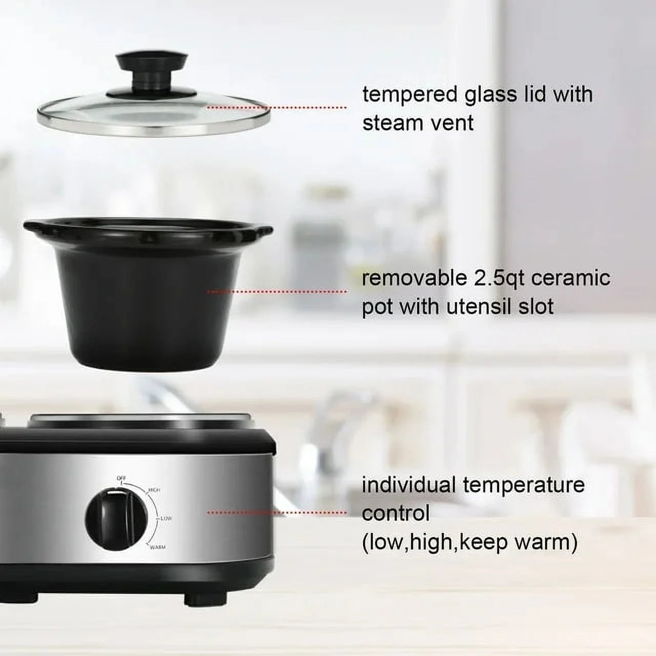 CozyHom 2.5QT Dual Pot Slow Cooker with Adjustable Temp R17780