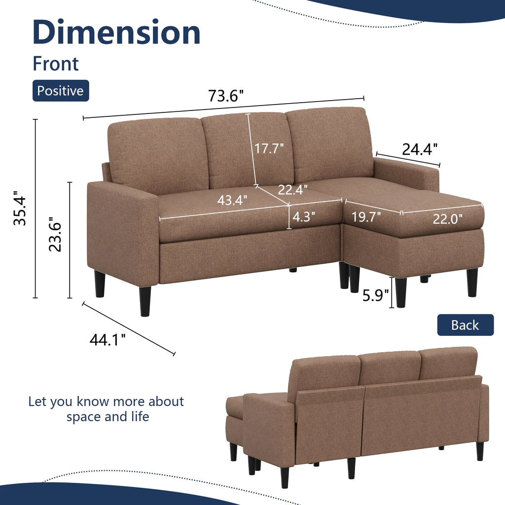 Walsunny Convertible Sectional Sofa Couch, L-Shaped with Reversible Chaise, Grayish Black A704