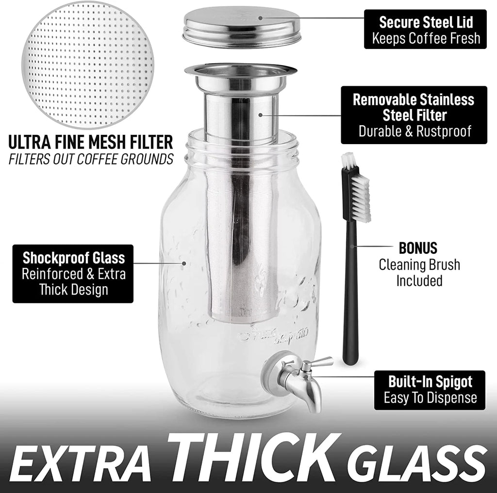 Zulay Kitchen 1 Gallon Cold Brew Coffee Maker with Glass Pitcher and Steel Filter S311521