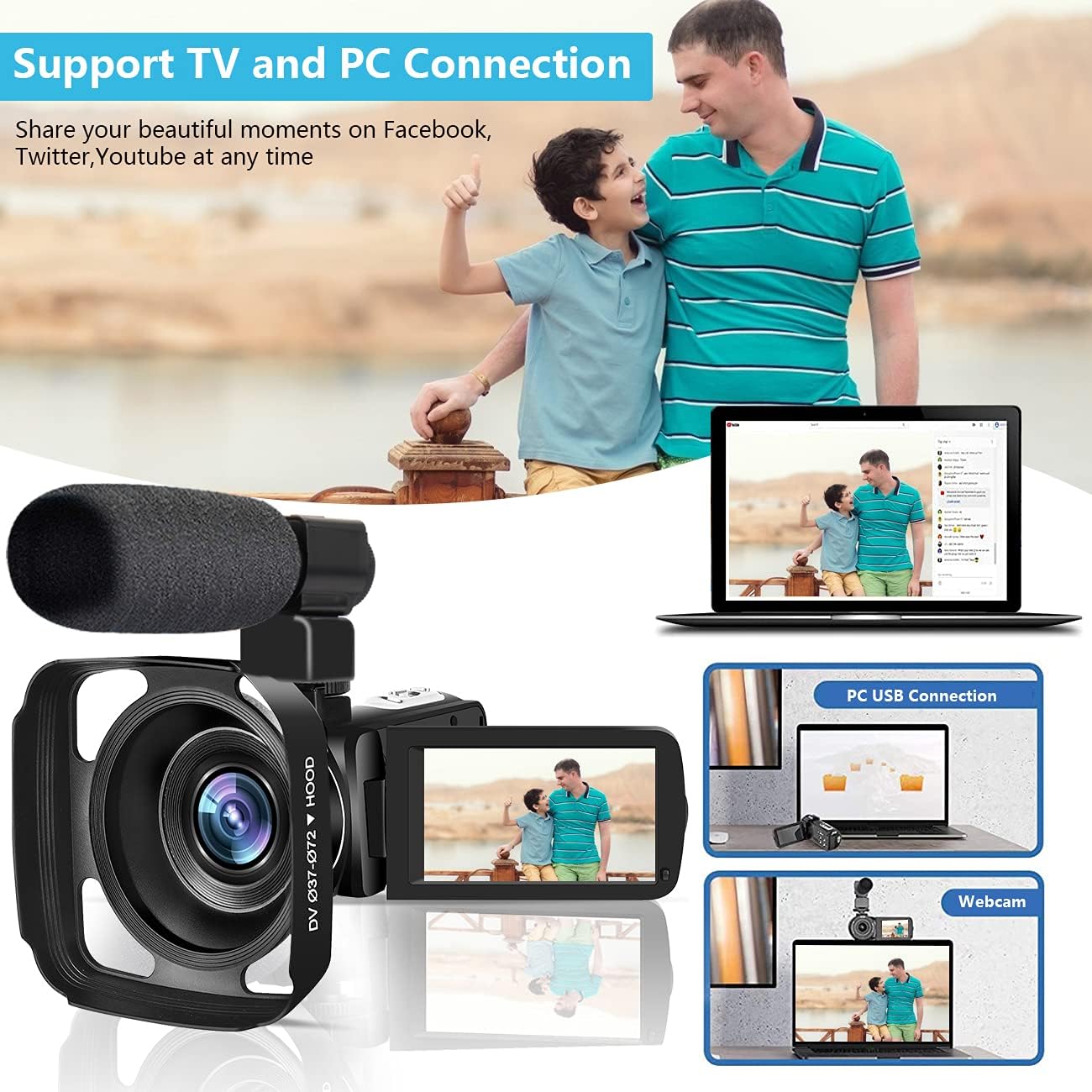 4K Video Camera Camcorder 56MP Wi-Fi 18X Zoom Touch Screen N897005