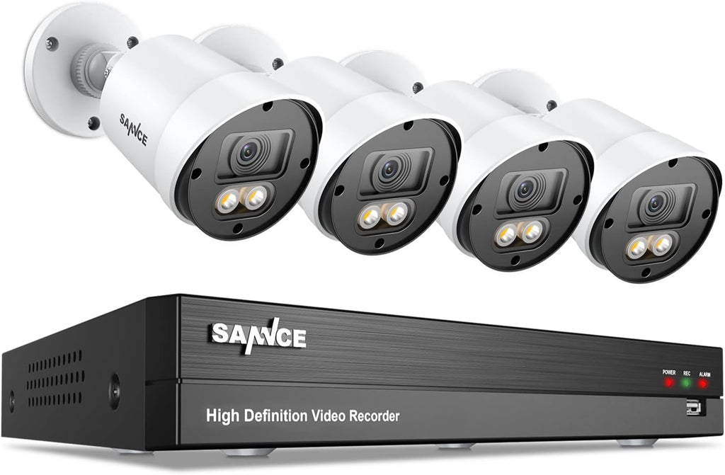Wired Security Camera System, SANNCE 1080P 8 Channel DVR with 4Pcs Full Color Night Vision Surveillance Cameras Systems, Smart Motion Detection, 3500K Smart Warm Spotlight LED Built-in, No Hard Drive