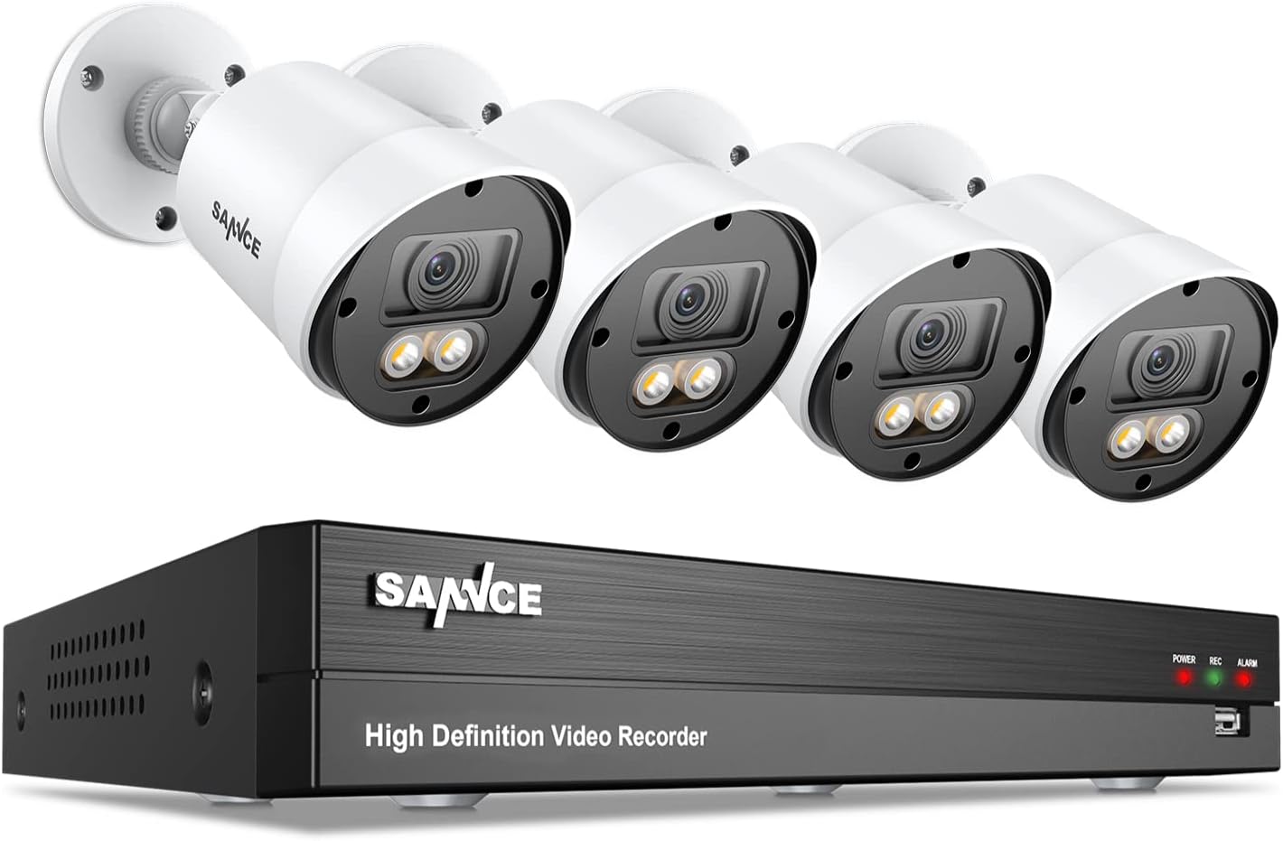 Wired Security Camera System, SANNCE 1080P 8 Channel DVR with 4Pcs Full Color Night Vision Surveillance Cameras Systems, Smart Motion Detection, 3500K Smart Warm Spotlight LED Built-in, No Hard Drive