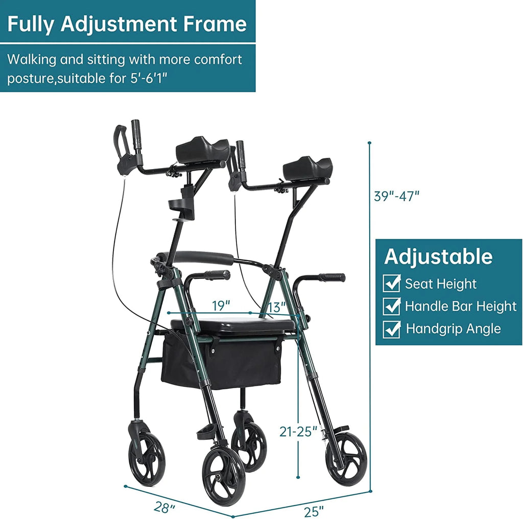 ELENKER Stand Up Folding Rollator Walker with Seat, Red F918