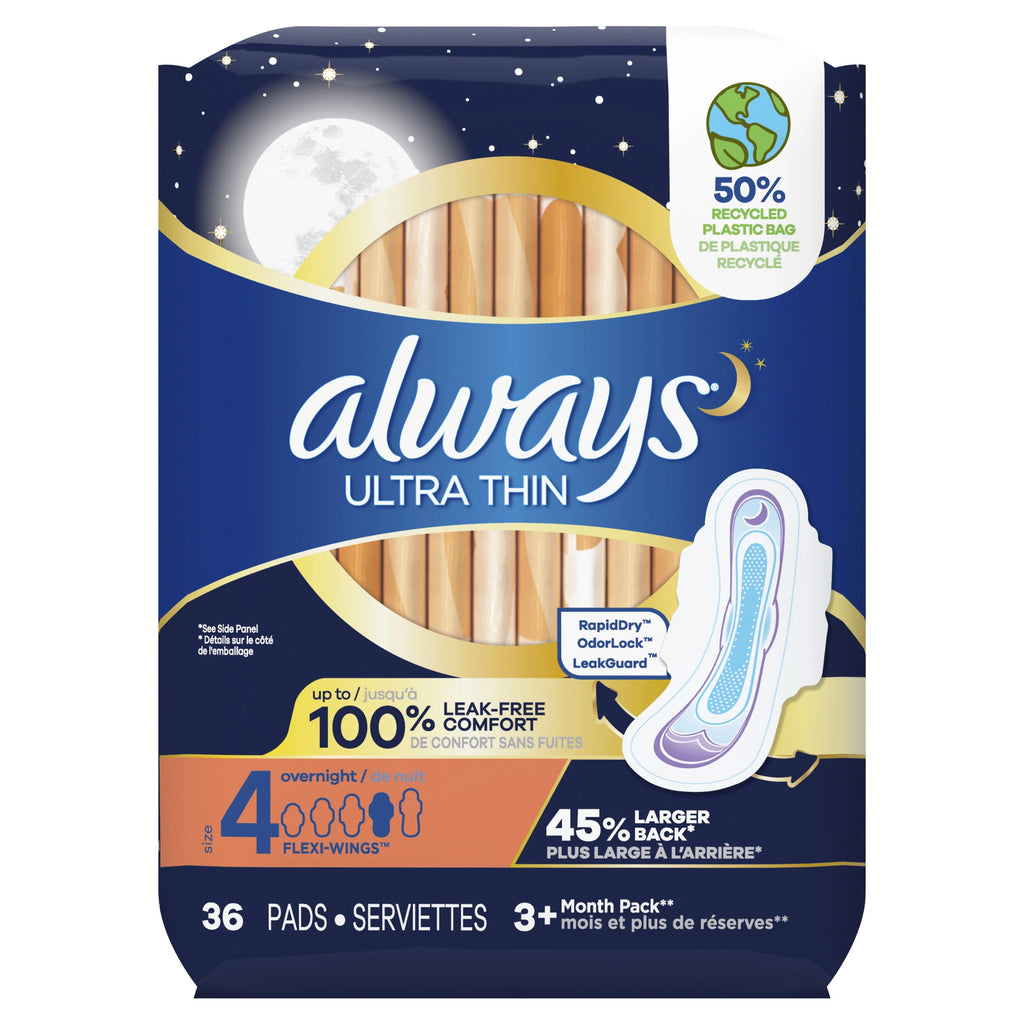 Always Ultra Thin Overnight Pads with Wings Size 4, 36 Count L6469