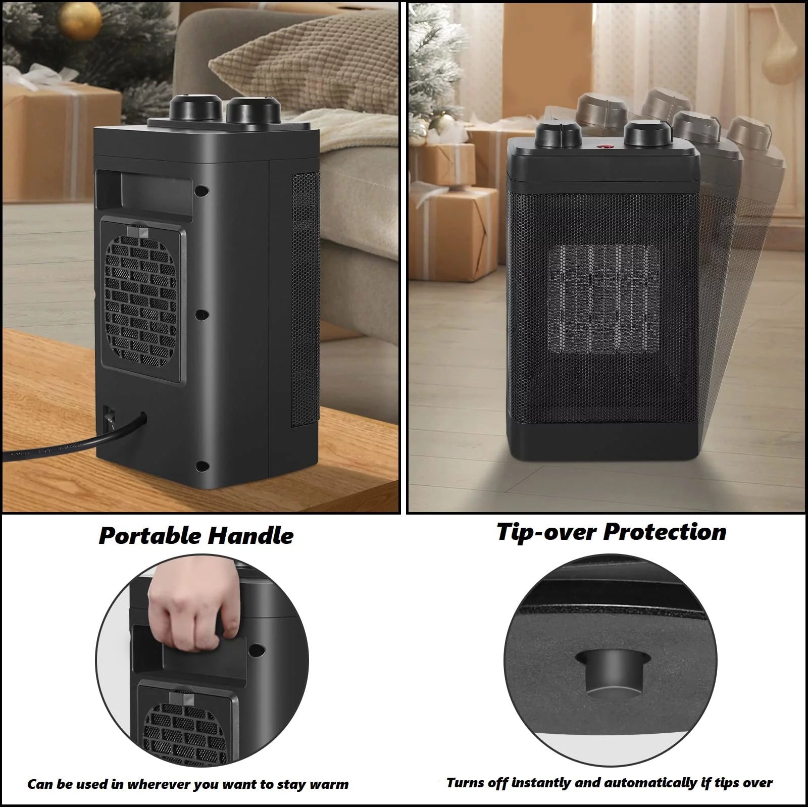 Portable Electric Space Heater 1500-Watt Ceramic Oscillating for Indoor Use T1914