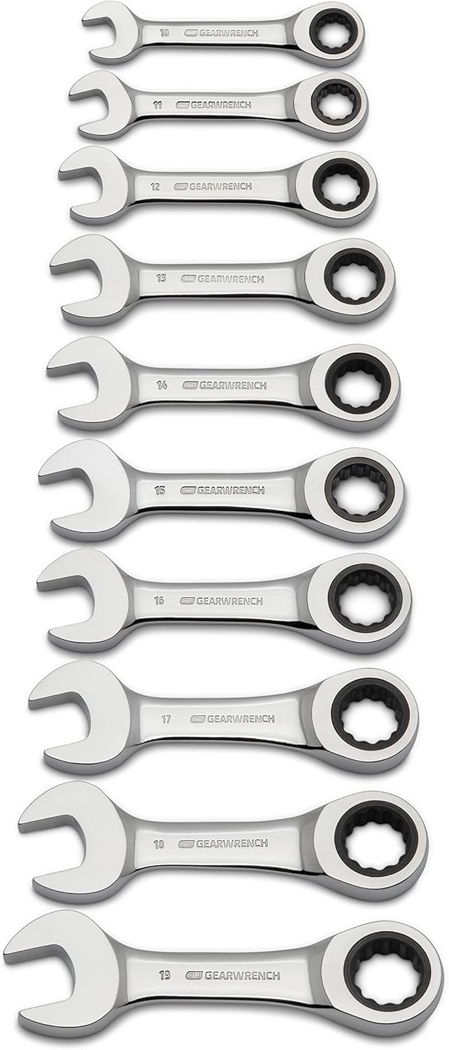 GEARWRENCH 10 Pc. Stubby Ratcheting Combination Wrench Set, Metric Q7741