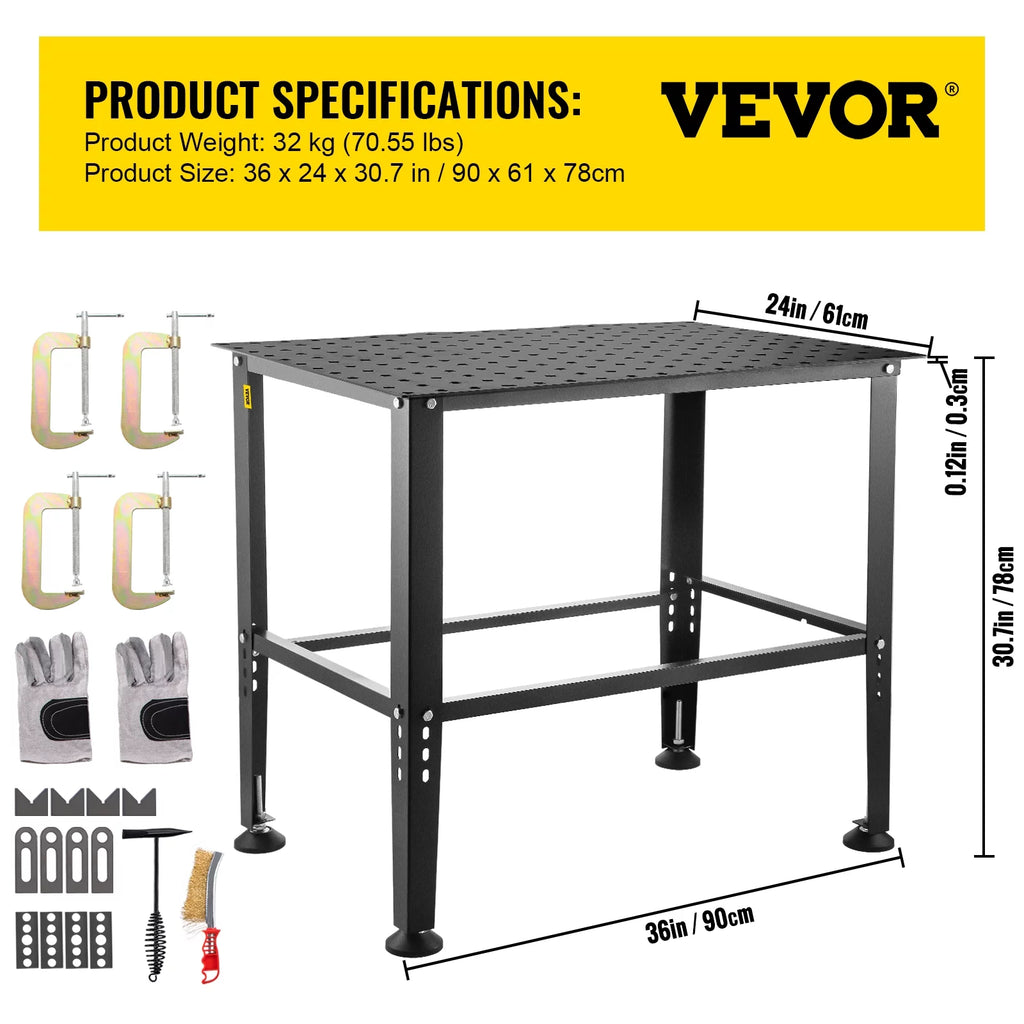 VEVORbrand Welding Table 36 x 24 Adjustable Workbench with Accessories Q27547