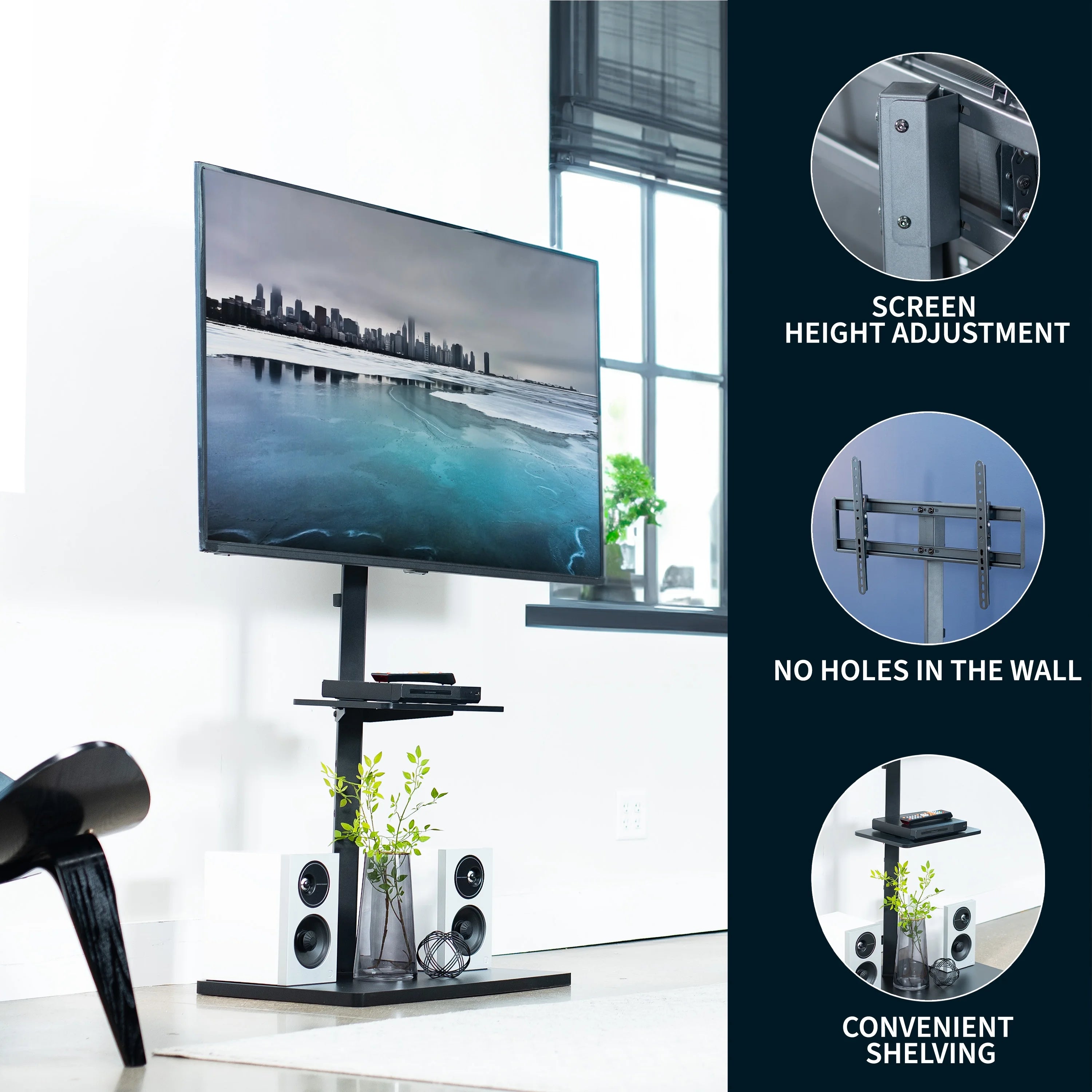 VIVO Economy Height Adjustable TV Floor Stand 37" to 75" K2126