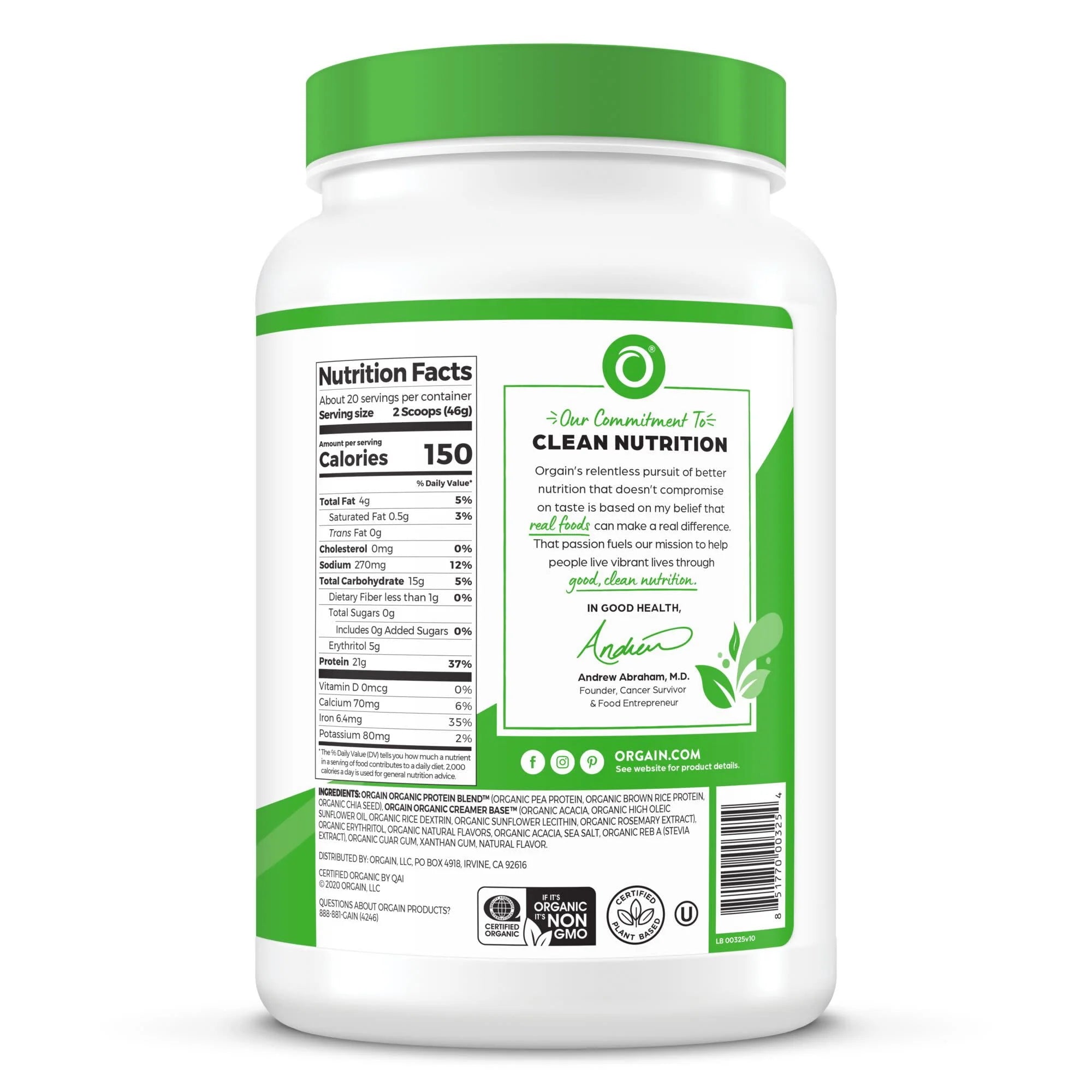 Orgain Organic Vegan Protein Powder, Vanilla Bean, 2.03lb H721719