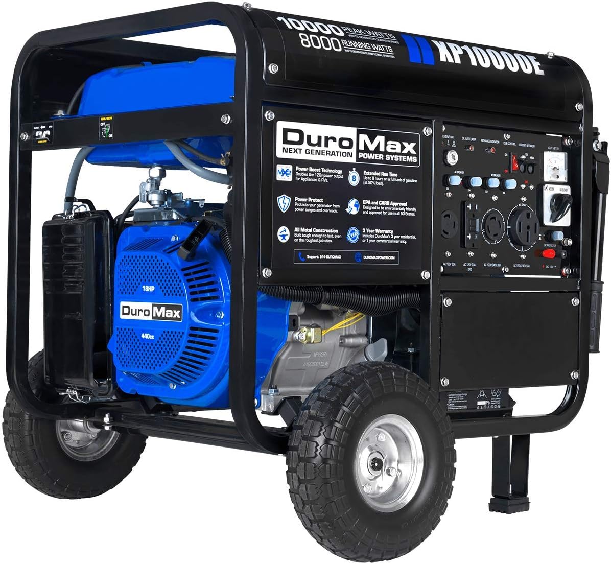 DuroMax XP10000EH Dual Fuel Portable Generator - 10000 Watt Gas or Propane Powered-Electric Start- Home Back Up & RV Ready, 50 State Approved