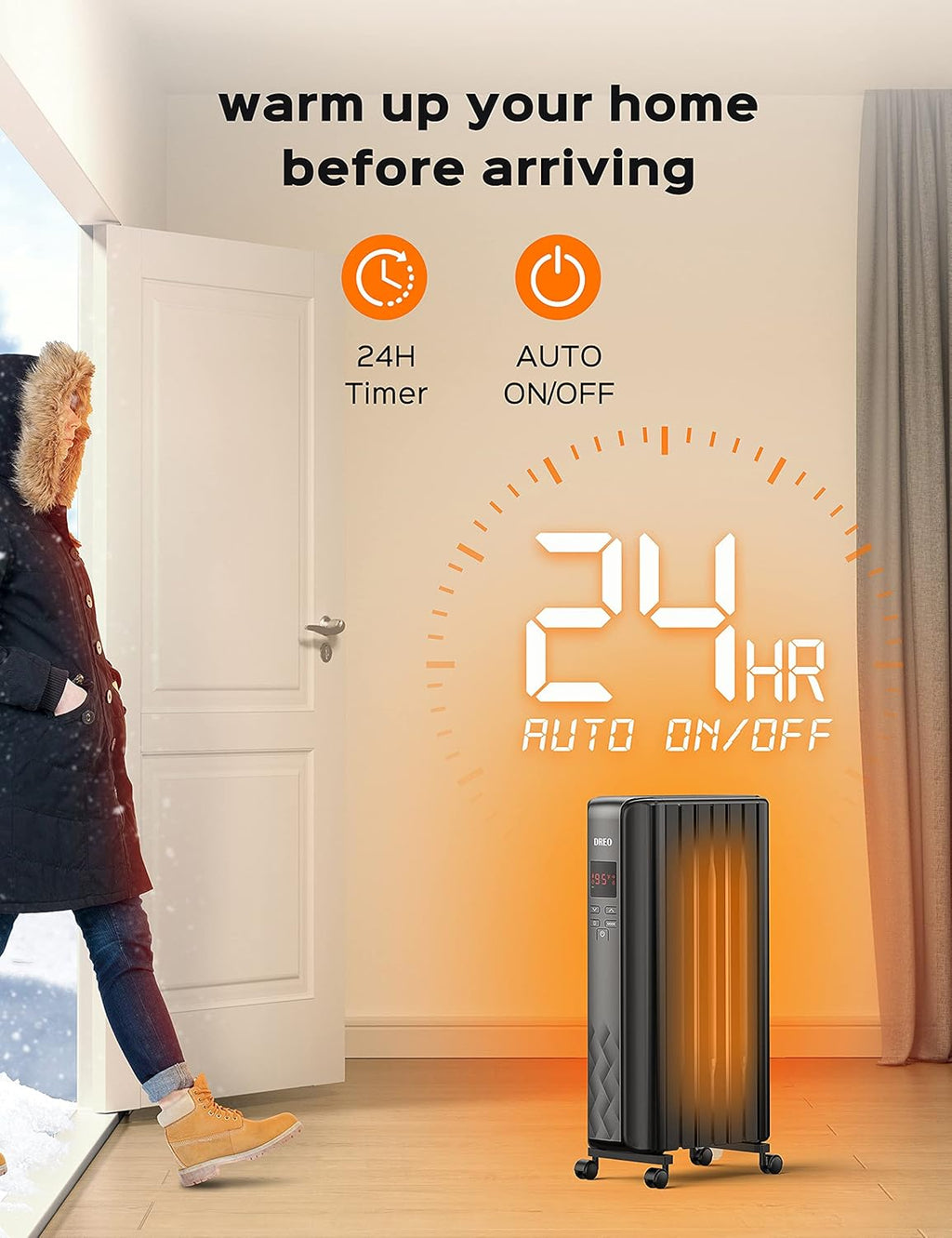 Dreo Radiator Heater, 1500W Electric Portable Oil Filled Heater with Remote Control Z522888