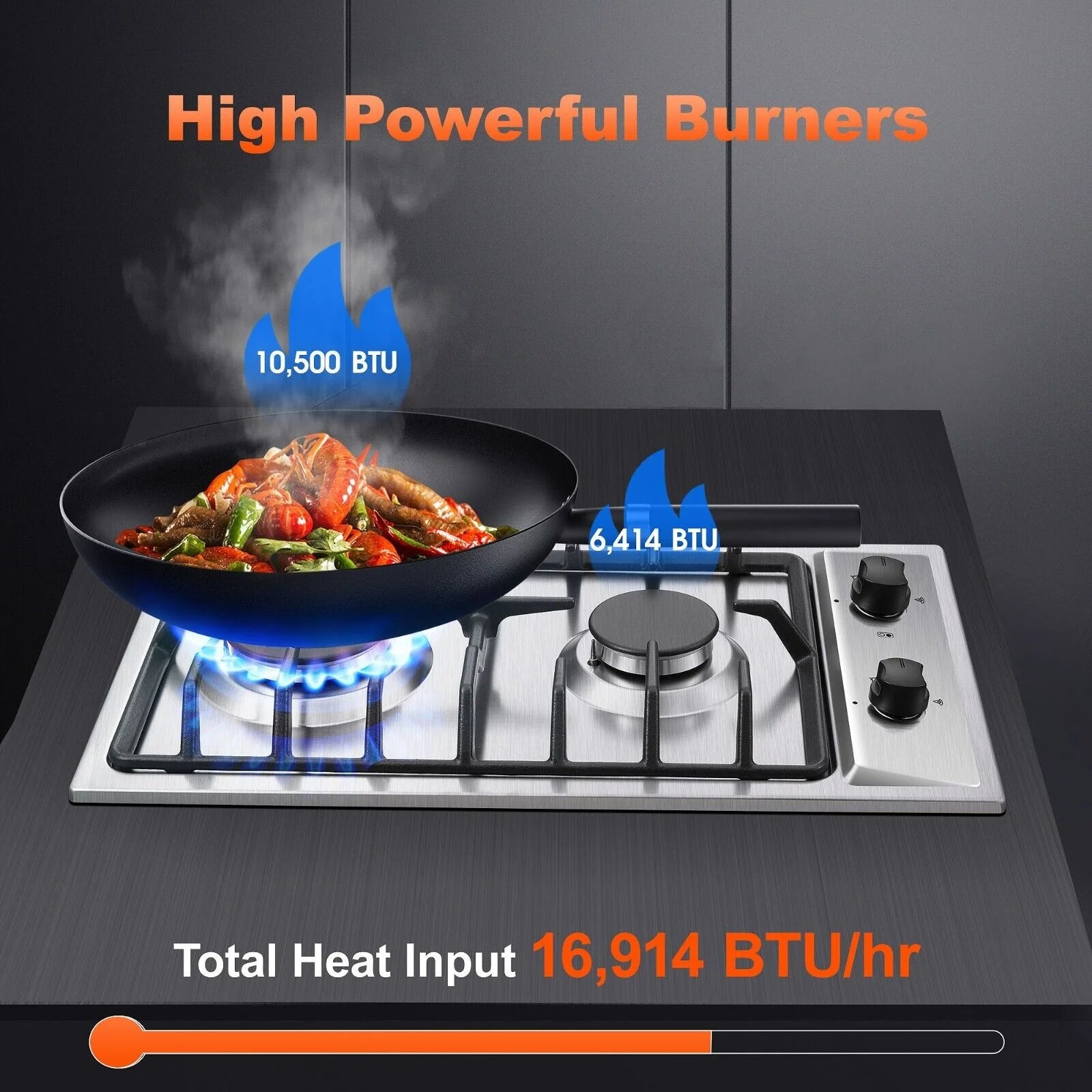 12 inch 2-Burner Stainless Steel Gas Cooktop NG/LPG Convertible W830893