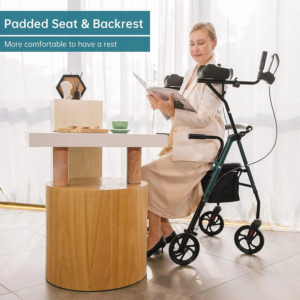 ELENKER Stand Up Folding Rollator Walker with Seat, Red F918