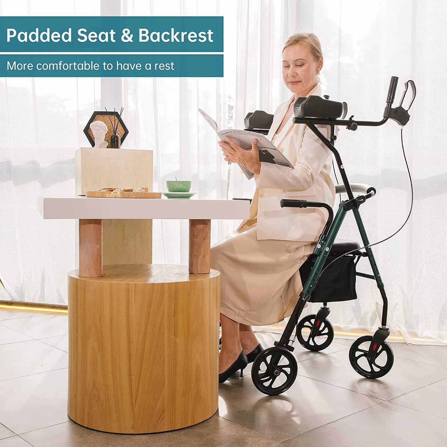 ELENKER Stand Up Folding Rollator Walker with Seat, Red F918