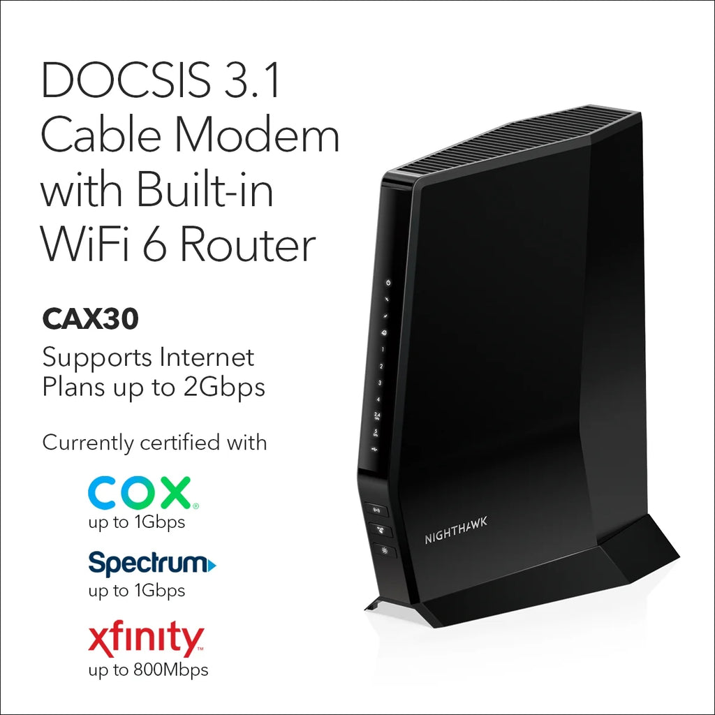 NETGEAR Nighthawk AX 6-Stream WiFi 6 DOCSIS 3.1 Cable Modem Router (CAX30-100NAS) A4269