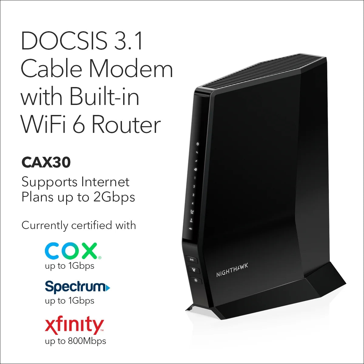 NETGEAR Nighthawk AX 6-Stream WiFi 6 DOCSIS 3.1 Cable Modem Router (CAX30-100NAS) A4269