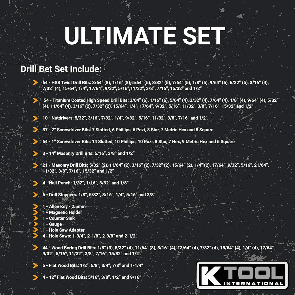 K Tool International 326 Piece Drill Bit Set with Case K18528