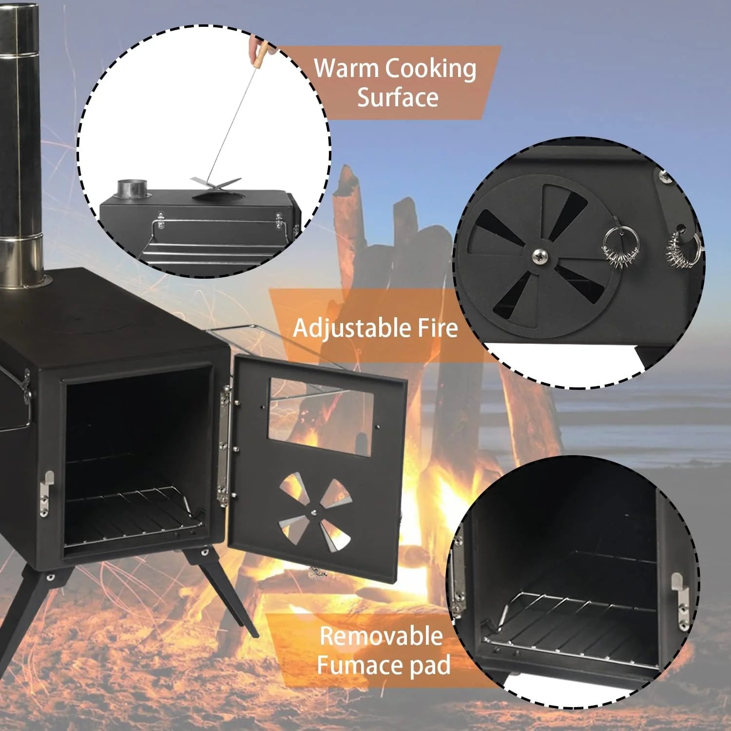 ENSTVER Camping Wood Stove for Tent, Portable Outdoor Cooking and Heating Z146387