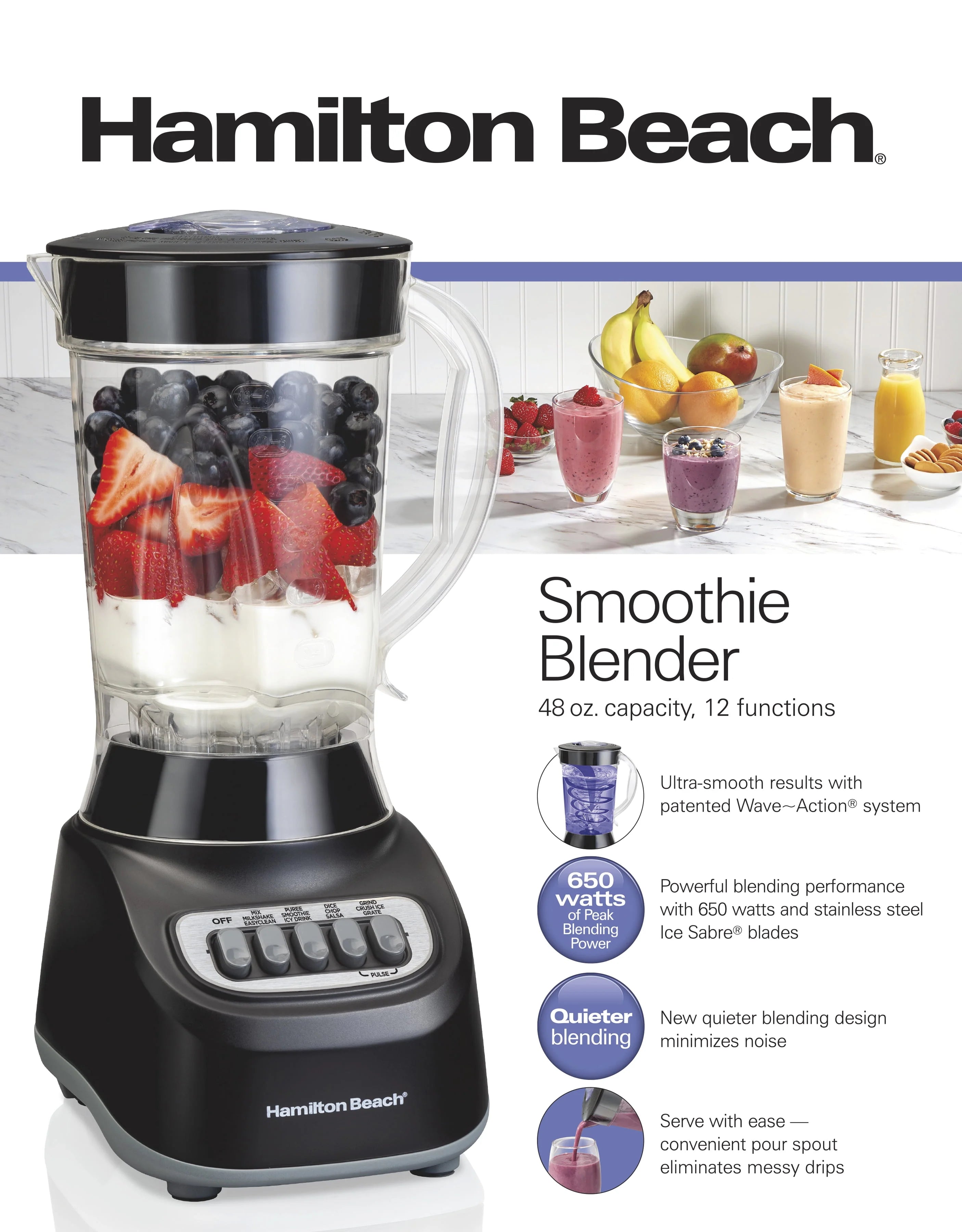 Hamilton Beach Smoothie Blender 48 oz Black N224