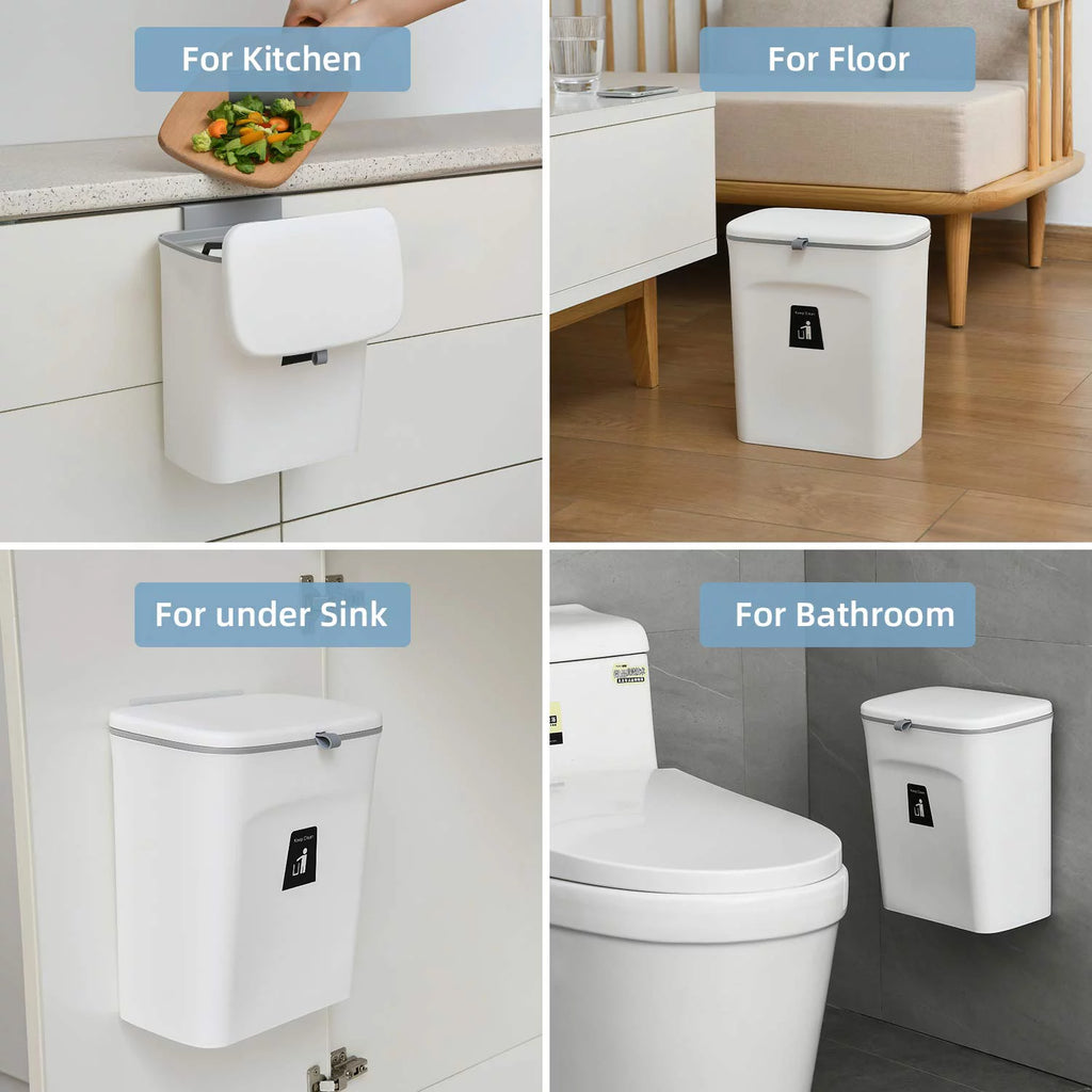 2.4 Gal Hanging Trash Can with Lid for Cabinet Door N636