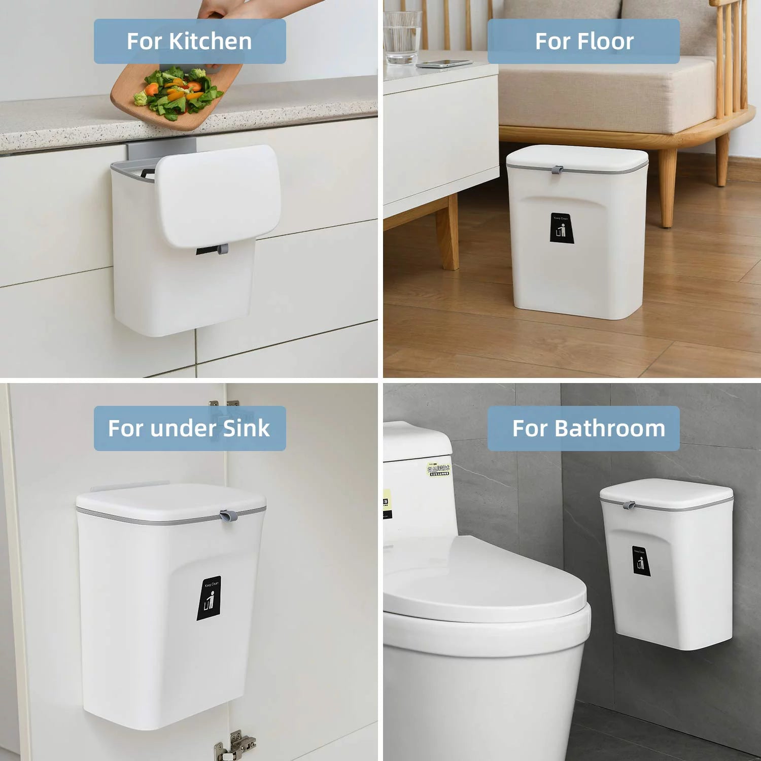 2.4 Gal Hanging Trash Can with Lid for Cabinet Door N636