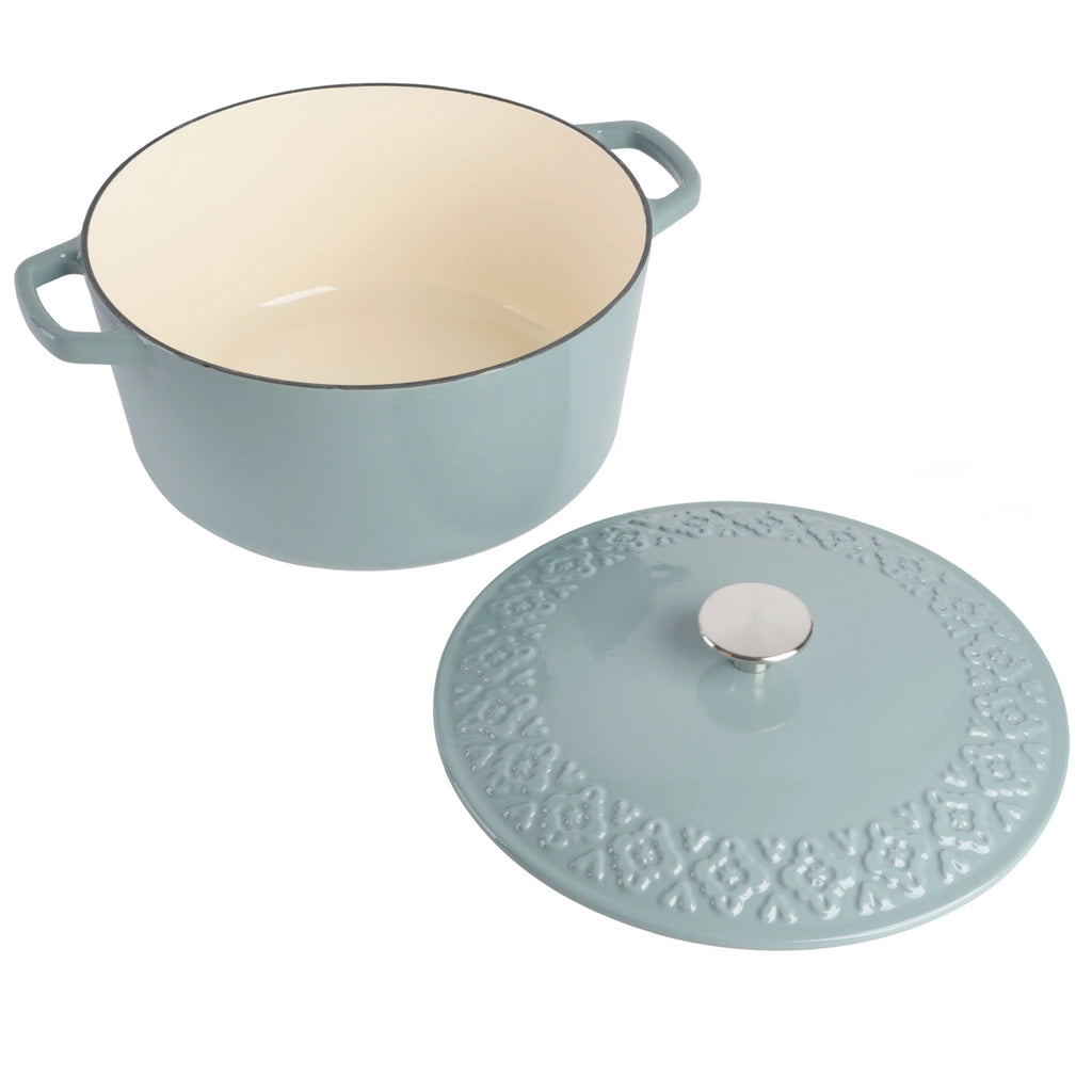 Spice by Tia Mowry Savory Saffron 6-Quart Cast Iron Dutch Oven, Aqua Blue K348