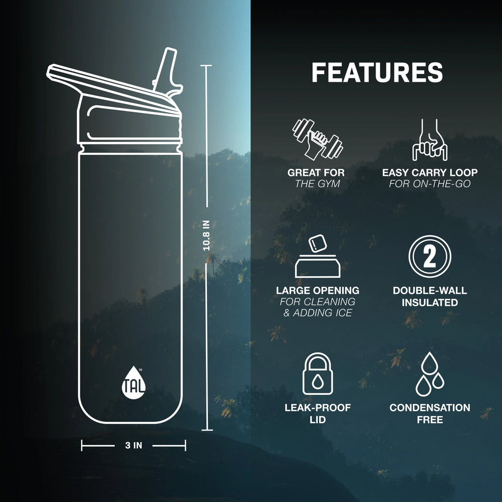 TAL Stainless Steel Ranger Water Bottle 26 oz, Black K660538