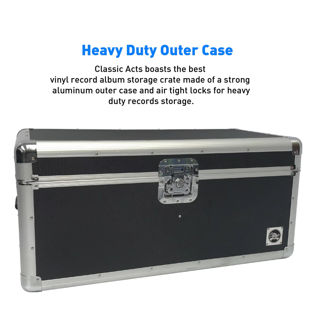 Classic Acts Vinyl Record Album Storage Case – Aluminum LP Crate, Holds 150 Records H60020