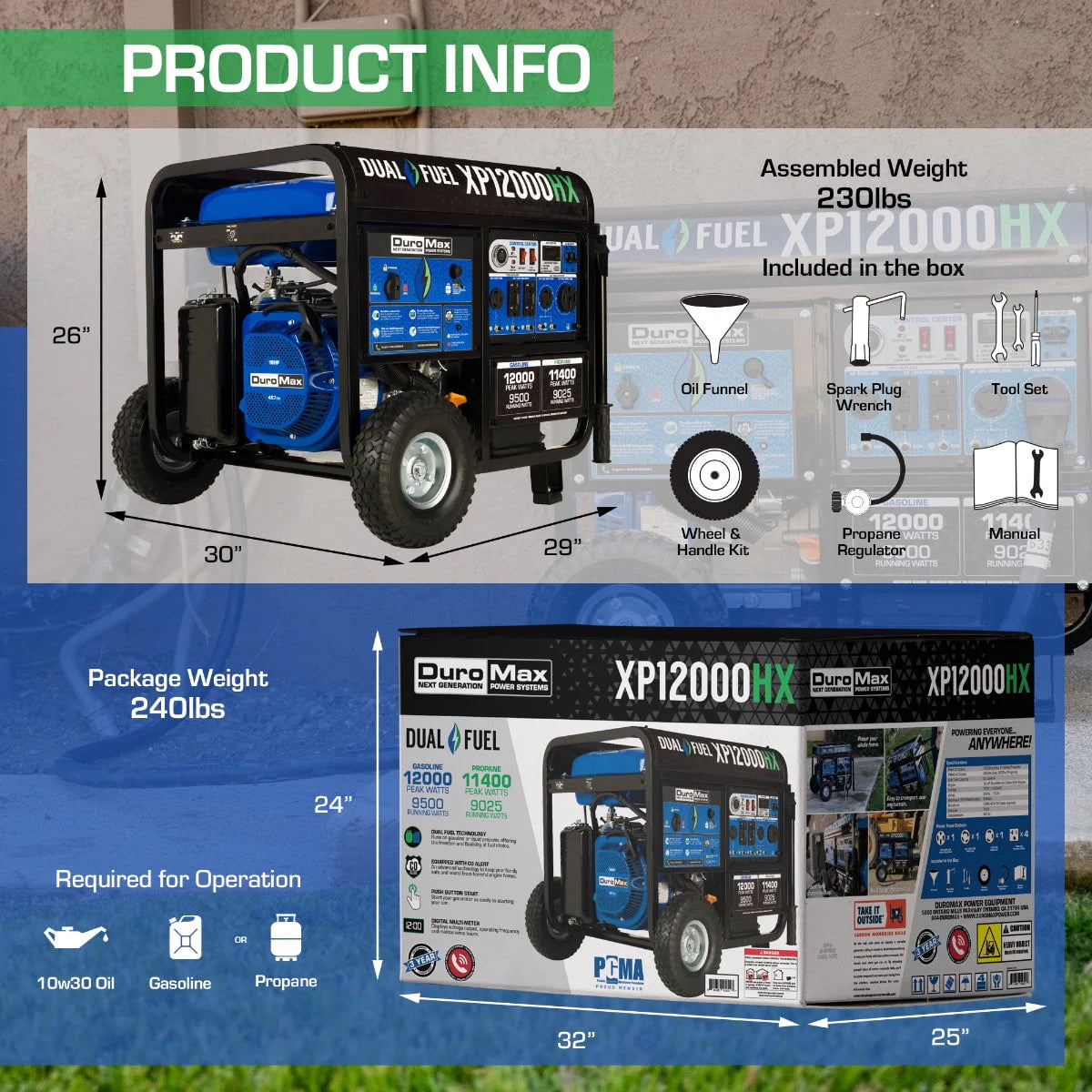 DuroMax-XP12000HX Dual Fuel Portable Generator 12000 Watt E58397