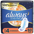 Always Ultra Thin Overnight Pads with Wings, Size 4, Overnight Absorbency, 36 Count