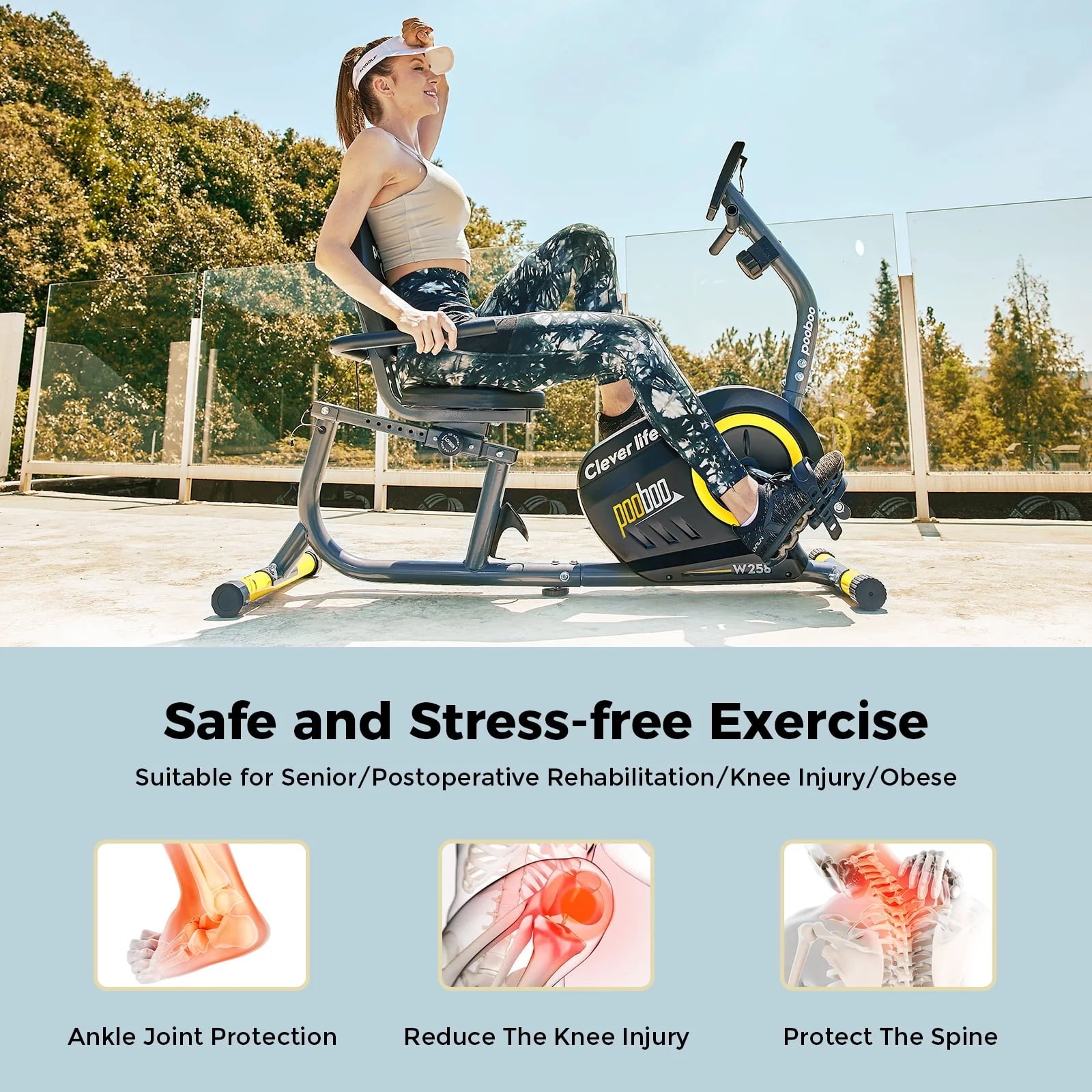 Pooboo Recumbent Exercise Bike Magnetic Resistance Indoor Cycling 380lb K92635
