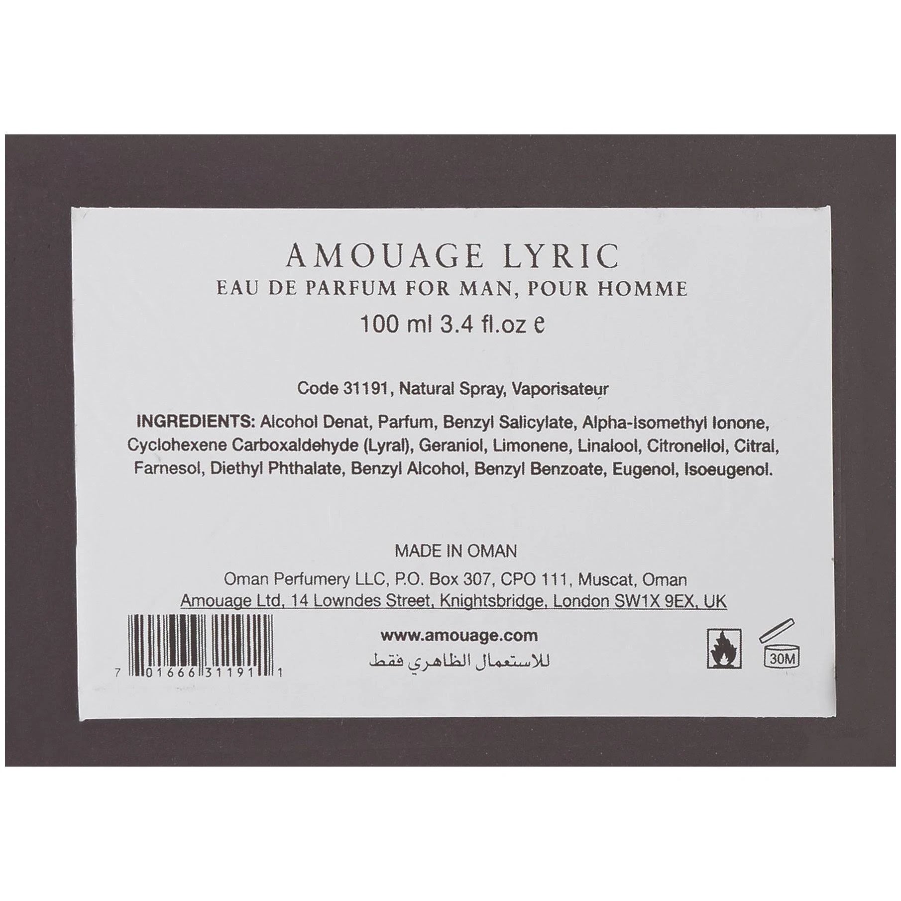 Amouage Lyric Eau De Parfum Spray for Men, 3.4 oz M58951
