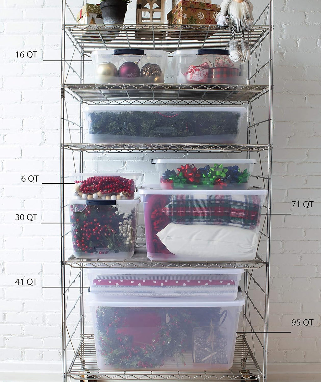 Rubbermaid Cleverstore Clear Stackable Containers with Latching Lids, 95 Quart, 4 Pack K571997