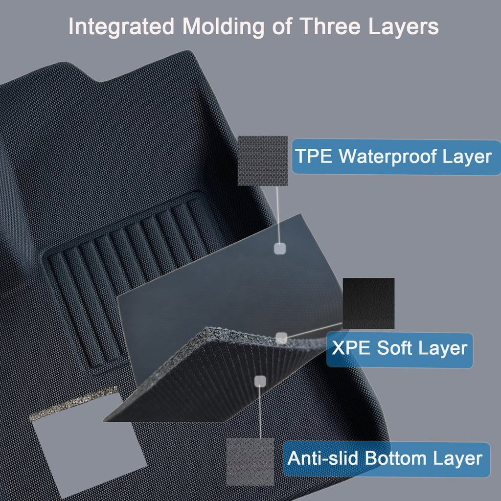 XPE Floor Mats for Tesla Model Y 2021-2023 All Weather 3D Waterproof 3-Piece Set Q531