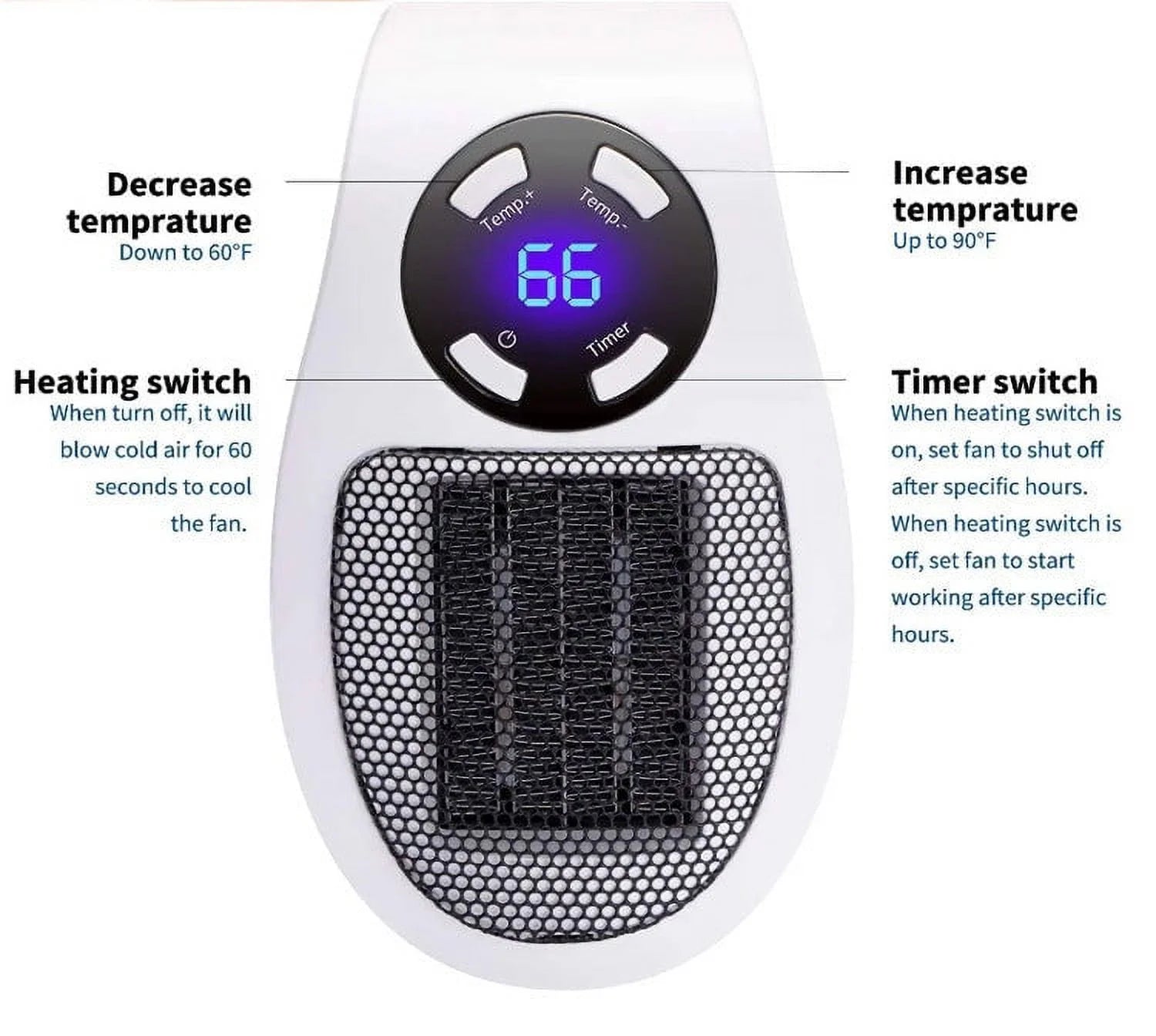 500W Mini Plug-in Wall Heater with Digital Timer N4919