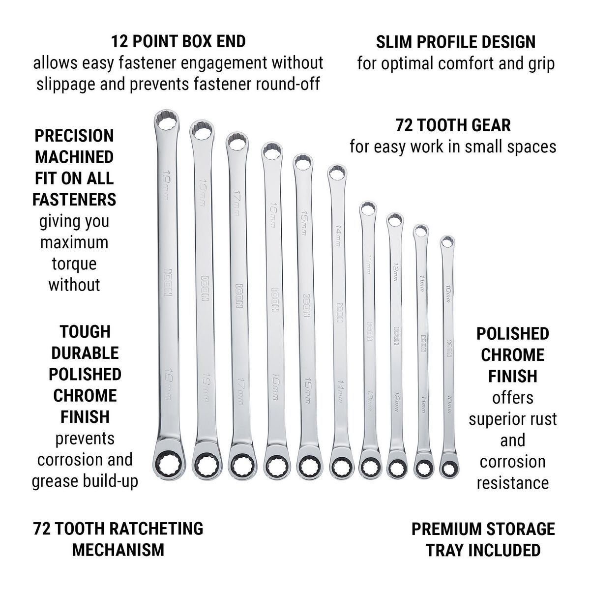 ICON Extra Long Professional SAE Double Box Ratcheting Wrench 7 Piece I19696