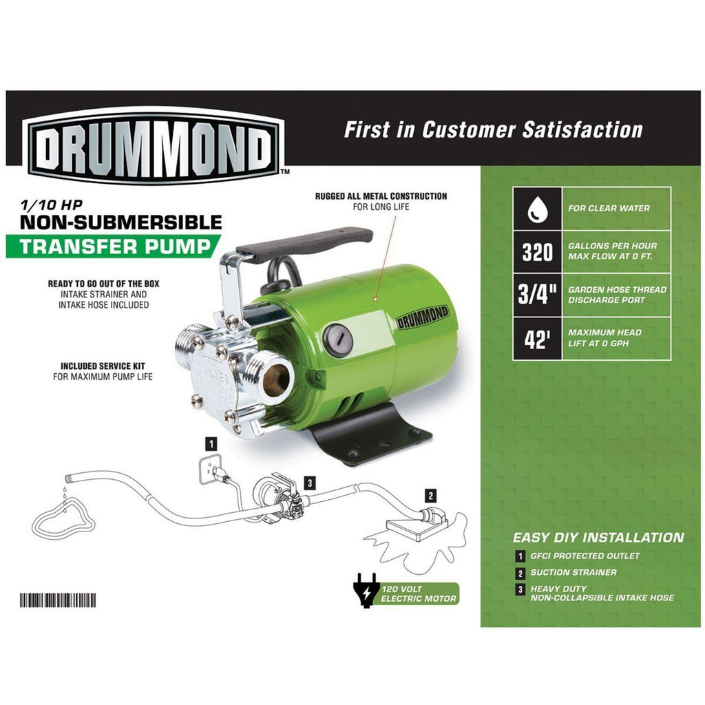 DRUMMOND 1/10 HP Transfer Pump 320 GPH Q8680