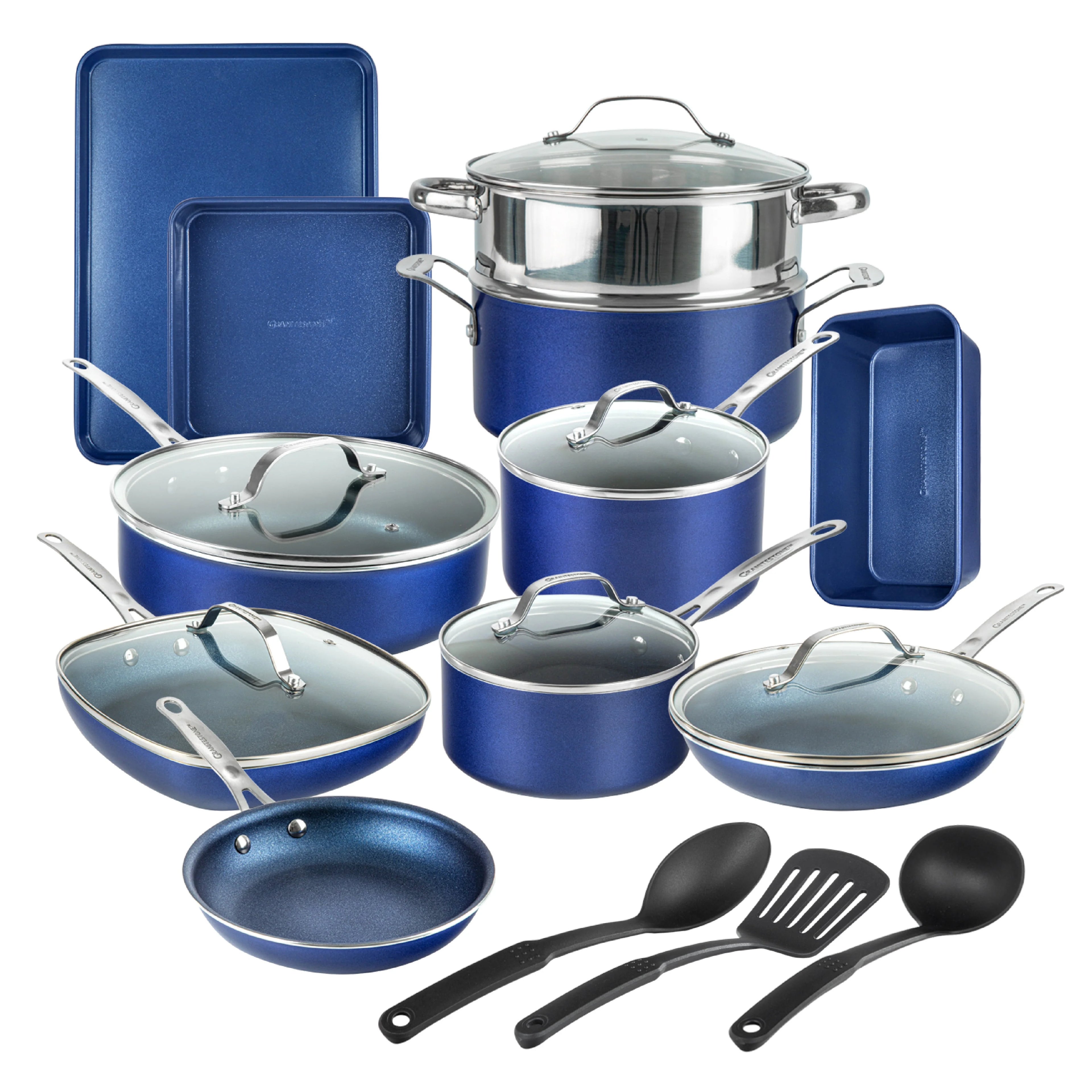 Granite Stone Pots and Pans Set 20 Piece Nonstick Cookware, Blue K97816