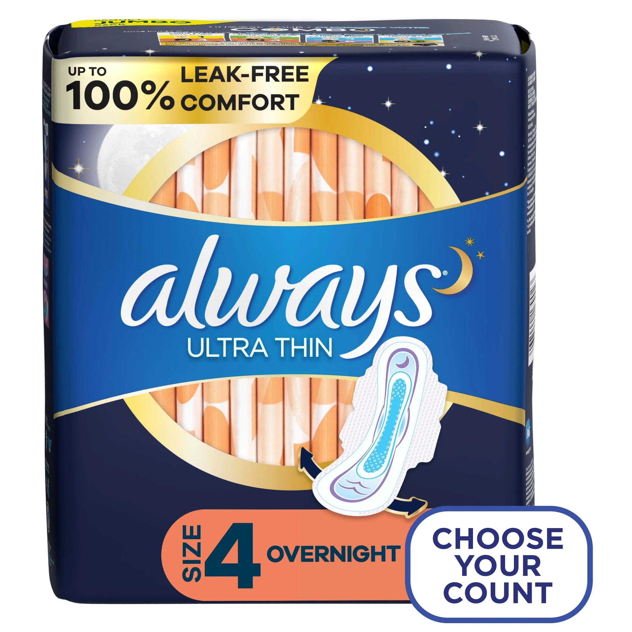 Always Ultra Thin Overnight Pads with Wings Size 4, 36 Count L6469