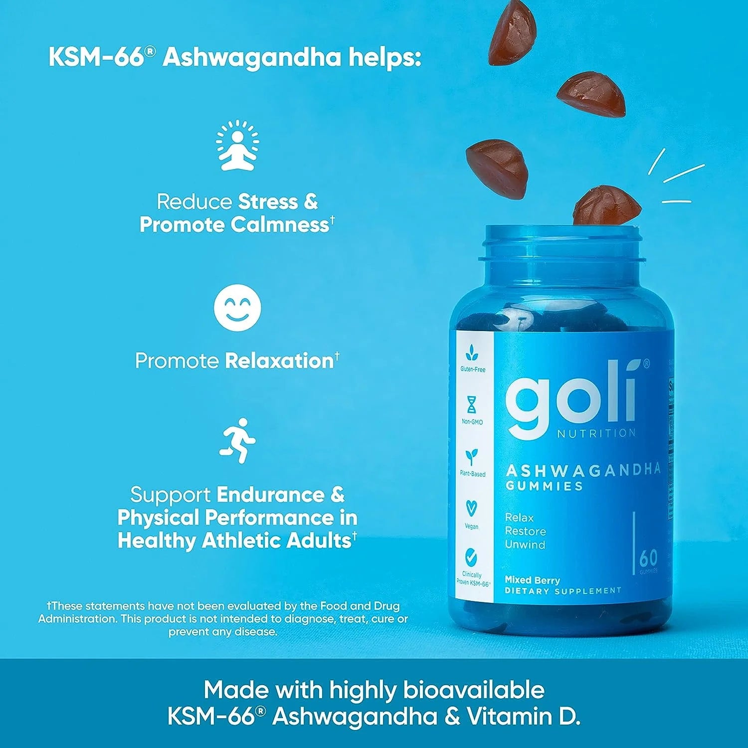 Goli Nutrition Ashwagandha Gummies, Mixed Berry, 60 Count D2330