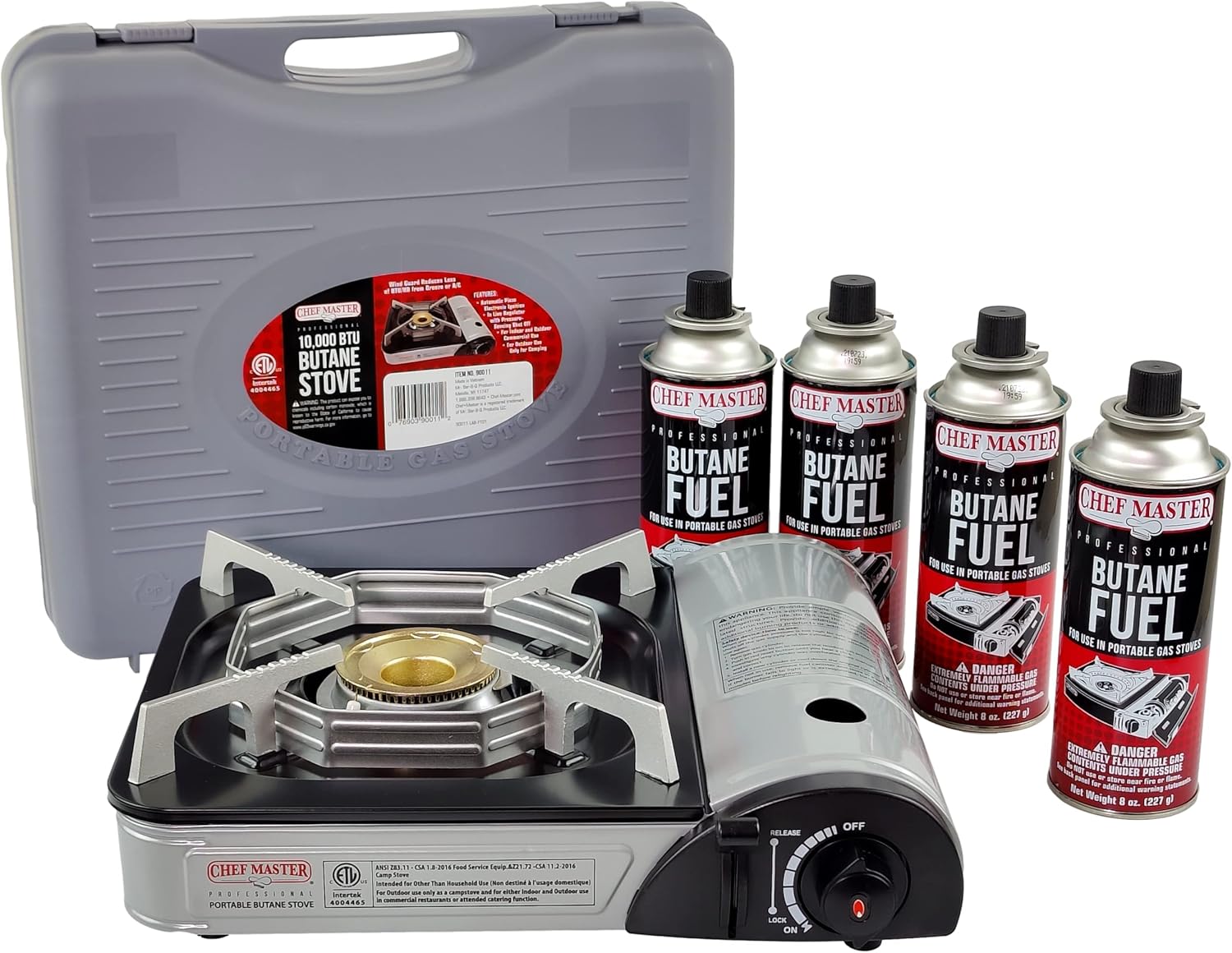 CHEF MASTER 90011 Portable Butane Stove with 4 Fuel Canisters P44091