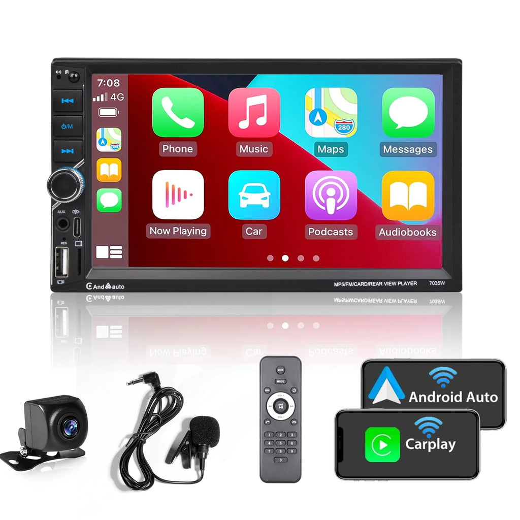 [Wireless] Double Din Car Stereo Apple CarPlay Android Auto Bluetooth 7 Touchscreen USB Rear Camera AM/FM Radio
